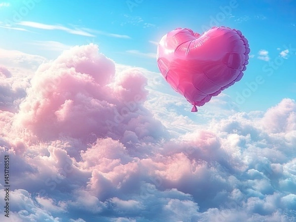 Fototapeta Romantic heart-shaped balloon gently soaring through a dreamy pastel sky conveying love and affection for special occasions