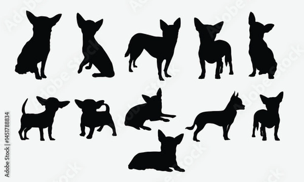 Obraz Chihuahua dog Silhouette Bundle, Illustration With Hand-Lettering And Decoration Elements, Silhouette Cameo, Eps, Files For Cutting.