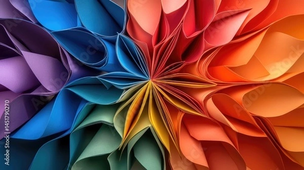 Fototapeta Rainbow Rhapsody, A kaleidoscope of vibrant paper artistry intricately woven with meticulous precision showcasing a spectrum of colorful expression
