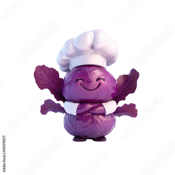 Fototapeta Happy Red Cabbage Chef Cartoon Character 3D Render