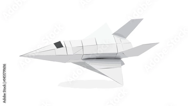 Obraz carefully folded paper space shuttle, captured in high-angle close-up, pure white against a plain white background. The image is in sharp focus, highlighting the intricate folds.