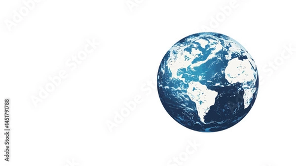 Obraz This image shows a stylized rendering of the Earth, depicting a three-dimensional sphere rendered in shades of blue to suggest oceans and land. The Earth is positioned slightly off.