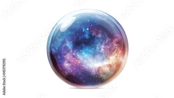 Obraz This digitally rendered spherical object appears highly translucent, with a vibrant nebula pattern inside that blends deep blues, purples, oranges and reds.