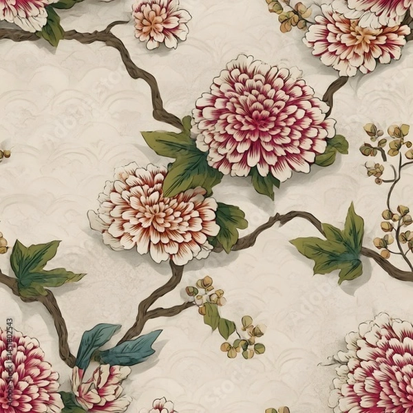 Obraz Seamless tile design featuring thai nature motifs japan-inspired aesthetic floral patterns serene environment