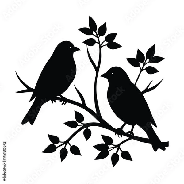 Fototapeta Flying Birds and Branch silhouette vector illustration