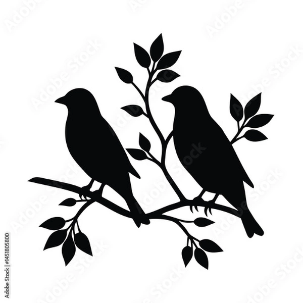 Fototapeta Artistic Birds on Tree Branch Silhouette Vector Illustration