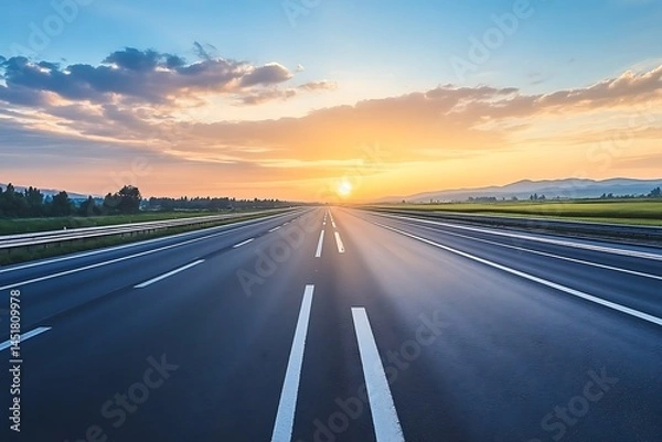 Obraz An Empty Highway Stretching into the Horizon Under a Clear Sky