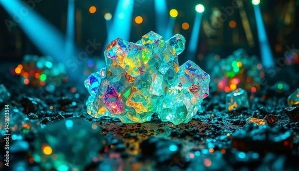 Obraz Fractured quartz patterns expand within a decaying observatory, lit by vibrant, unnatural colors.