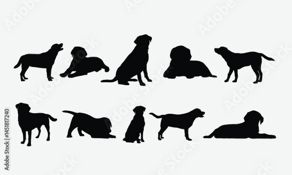 Obraz Labrador Retriever Dog Silhouette Bundle, Illustration With Hand-Lettering And Decoration Elements, Silhouette Cameo, Eps, Files For Cutting.