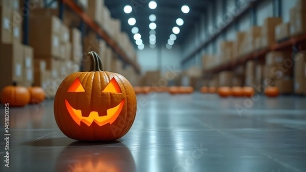 Obraz Spooky Halloween Jack-o'-lantern in Warehouse