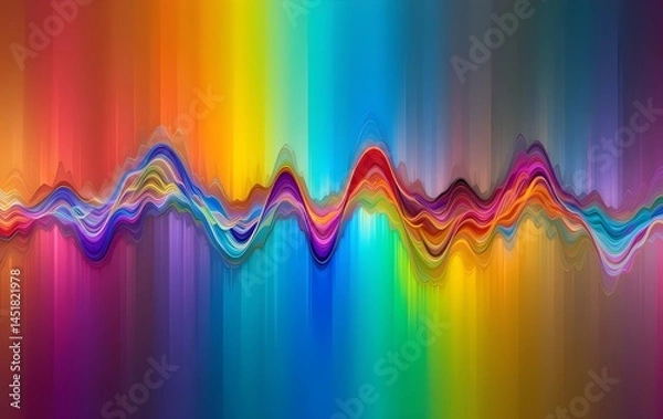 Fototapeta Colorful image Snapshot of Sound Wave Bright Rainbow Spectrum Lines Glow With Digital Energy Against Black Backdrop