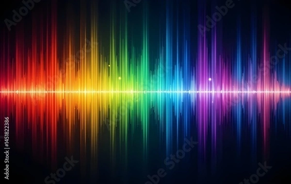 Fototapeta Colorful image Snapshot of Sound Wave Bright Rainbow Spectrum Lines Glow With Digital Energy Against Black Backdrop