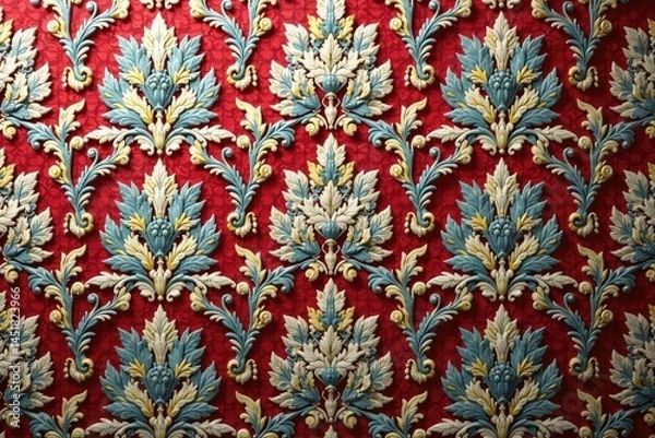 Fototapeta Intricate floral damask textile pattern, elegant swirls , graphics, ornate