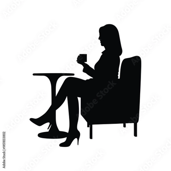 Obraz Silhouette of a woman sitting at a table enjoying a cup of coffee