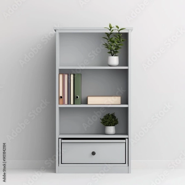 Fototapeta Modern Minimalist Bookshelf with Plants and Open Spaces in Interior Design