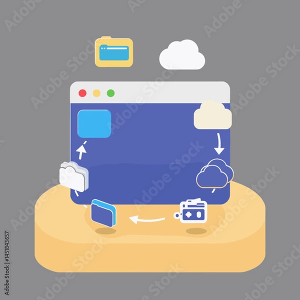 Fototapeta Data Sync: Illustrative Graphic - A conceptual graphic representing the seamless synchronization of data across diverse digital platforms. Focus on visual simplicity and conceptual clarity.