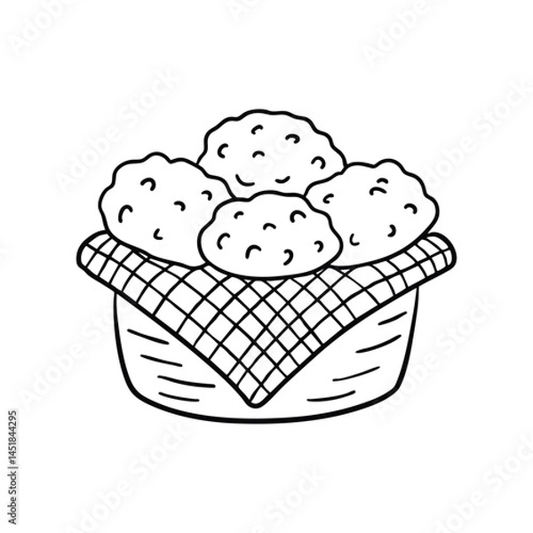 Fototapeta A basket of scones wrapped in a checkered cloth