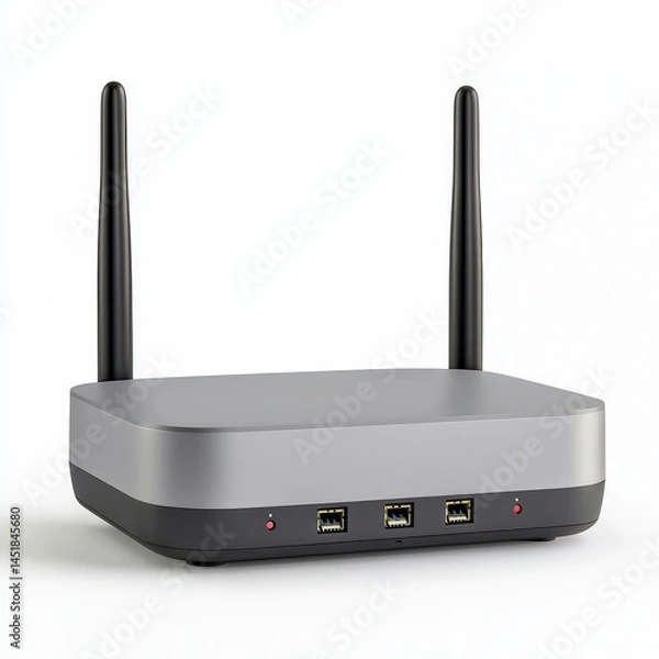 Fototapeta Modern Wireless Router with Antennas and Multiple Ports for Connectivity
