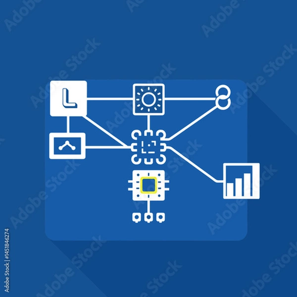 Fototapeta Circuit Board Diagram: This technical illustration showcases a detailed circuit board design, with intricate lines and symbols, a visual representation of technology and digital connectivity.