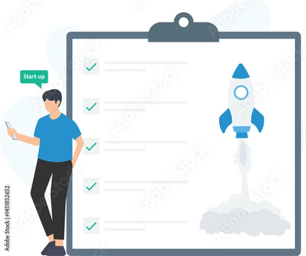 Fototapeta Project launch or initiation phase, project planning or strategic roadmap, team assembly or resource allocation, timeline setting or milestone development, budget planning or financial forecast, stake