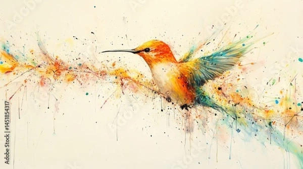 Fototapeta Vibrant Hummingbird in a Blooming Garden Setting