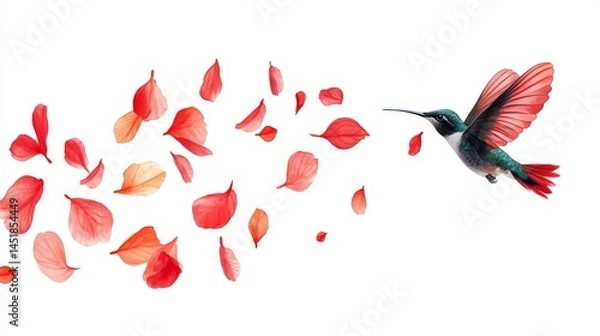 Fototapeta Graceful Hummingbird in Flight with Blooming Flowers