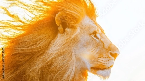 Fototapeta Majestic Lion in Golden Glow on Savannah Background