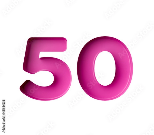 Fototapeta Vibrant pink number 50 Fifty in bold gradient font with a slight shadow effect, 3d illustration