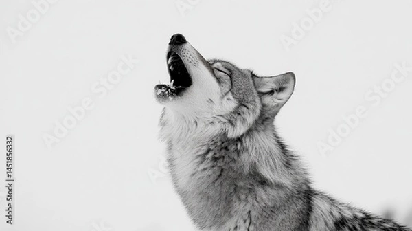 Fototapeta Howling Wolf Against Snowy Peaks Background