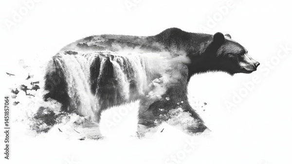 Fototapeta Serene Bear Silhouette with Waterfall Background