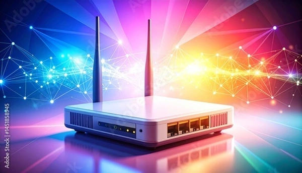Fototapeta Abstract Wireless Router with Colorful Connection Signals