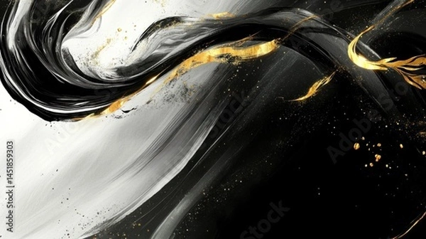Fototapeta Abstract Black, White, and Gold Swirl Painting: A Modern Masterpiece