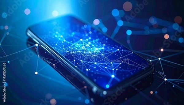 Fototapeta Modern Smartphone Displaying Digital Connection Network