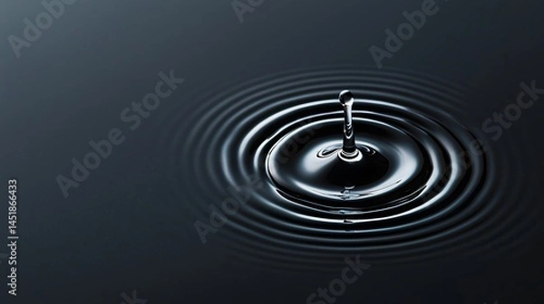 Obraz A single water droplet creates ripples on a dark, calm surface.