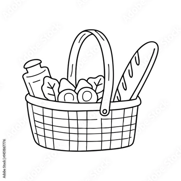 Fototapeta A picnic basket filled with salad ingredients and bread