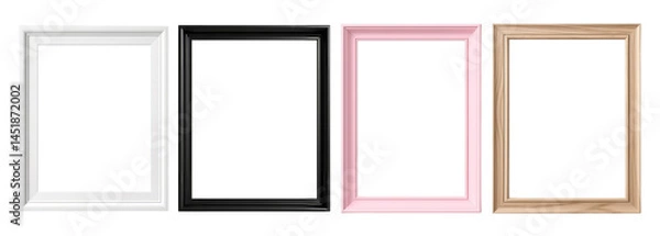 Fototapeta Realistic wood empty photo frames on transparent background, different colors