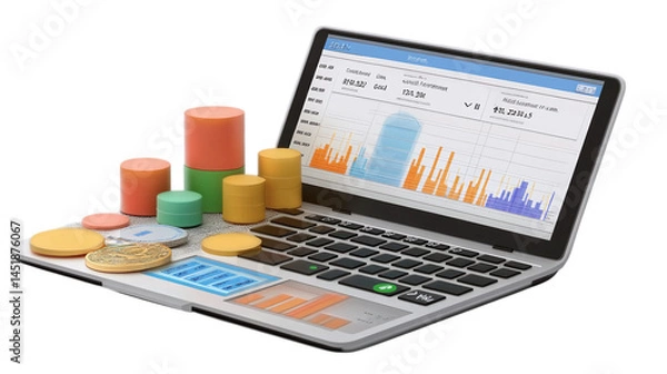 Fototapeta Floating crypto tax reporting dashboard summarizing capital gains, isolated, PNG format, transparent background. Varient 5