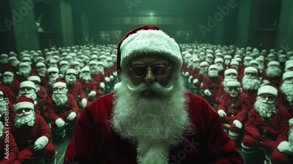 Fototapeta Santa Claus surrounded by many identical Santas