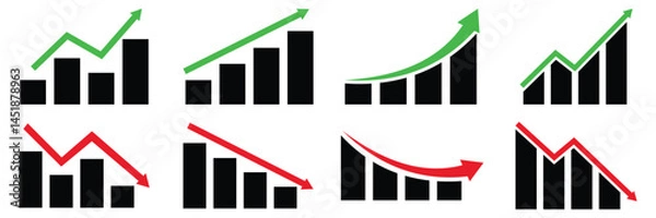 Fototapeta Stock Market Arrow Icons Set – Financial Graph Up and Down Trend, Price Rise and Fall Symbol Vector Illustration