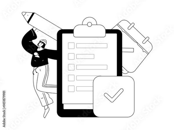 Obraz Invite friends to conduct questionnaire flat vector concept operation hand drawn illustration
