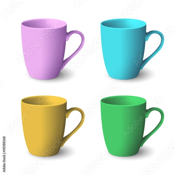 Fototapeta Set of color realistic coffee cups isolated on white background