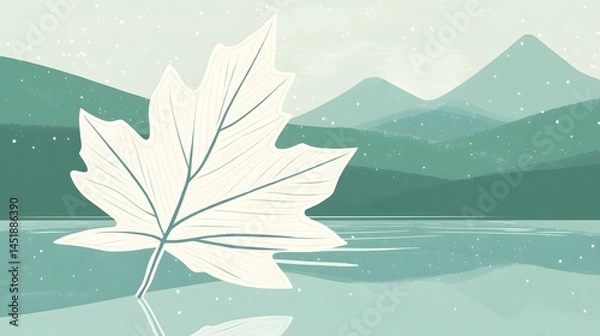 Fototapeta Serene Autumn Landscape Leaf on Lake Mountains