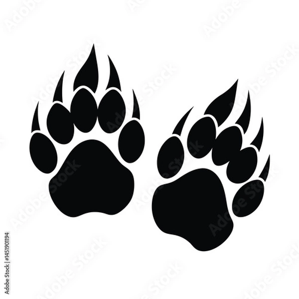 Obraz Bear Paw Two Claw Prints Silhouette Vector Illustration