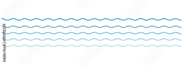 Fototapeta Set of Blue Wavy Line Patterns Representing Water or Wave Elements.