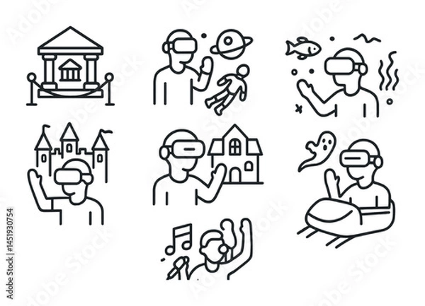 Fototapeta Virtual reality adventures: museum, space, aquarium, and more for entertainment and learning