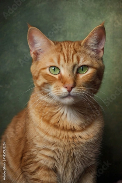 Fototapeta Close up portrait of a ginger tabby cat with striking green eyes