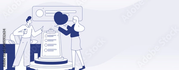 Obraz Invite friends to conduct questionnaire flat vector concept operation hand drawn illustration
