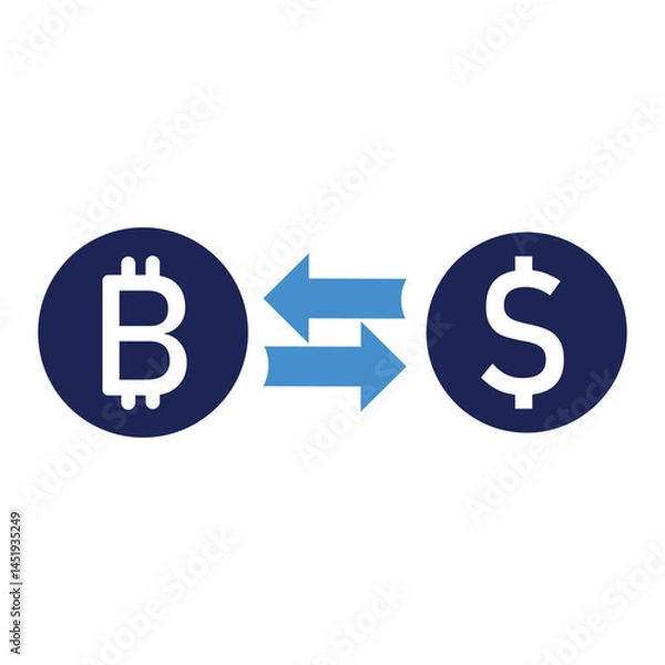 Obraz Crypto Exchange Icon . Bitcoin to Dollar Conversion Symbol for Cryptocurrency, Blockchain, Digital Currency, and Financial Transaction Design