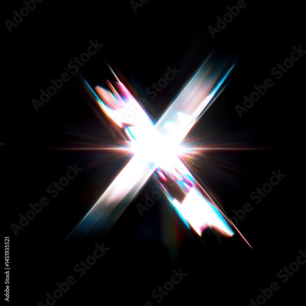 Fototapeta Flare Prism Shine Letter X Overlay - Radiant Light Text Effect for Glamorous Designs. Perfect for Beauty, Fashion and Luxury Branding Projects. High-Quality Transparent PNG for Digital Creations