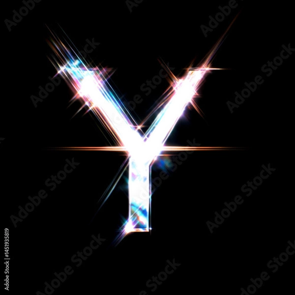 Fototapeta Flare Prism Shine Letter Y Overlay - Radiant Light Text Effect for Glamorous Designs. Perfect for Beauty, Fashion and Luxury Branding Projects. High-Quality Transparent PNG for Digital Creations